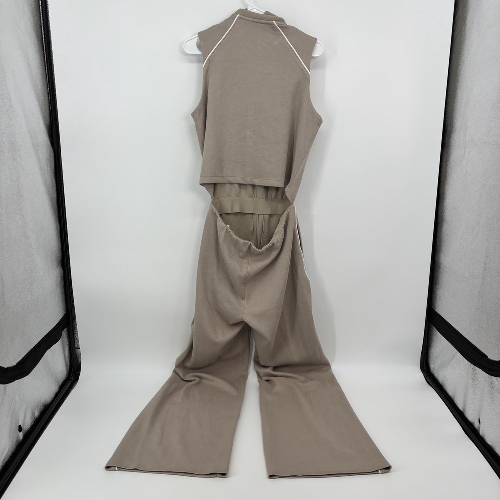 Spanx Air Essentials Pique Sleeveless Mockeck Jumpsuit Wide Leg Tan Size Medium - Picture 5 of 13